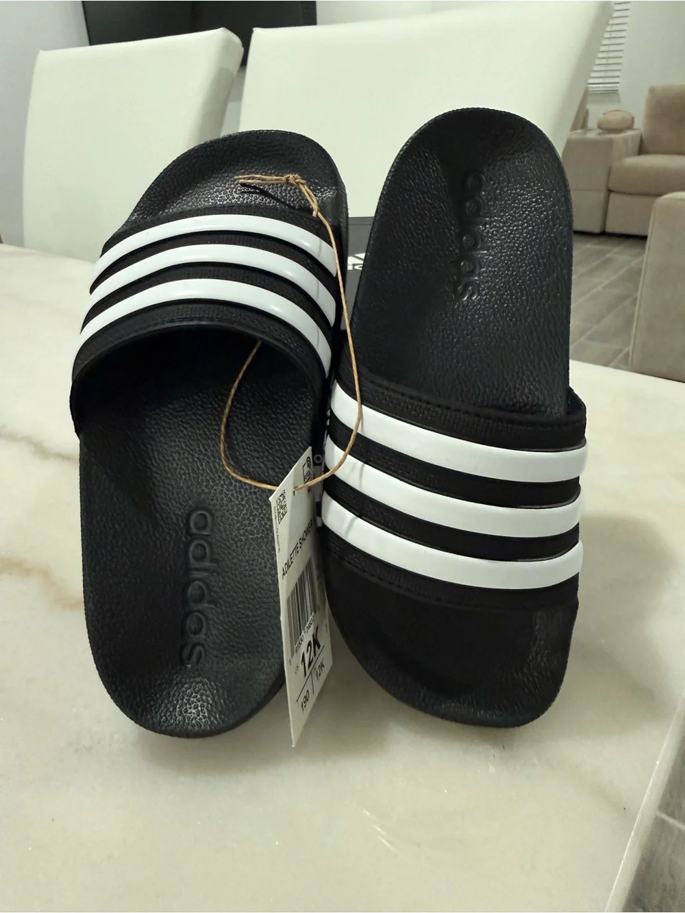 Adidas Kids' Black & White Slide Sandals